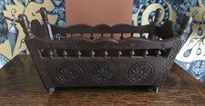 Vintage French Breton Carved Wood Rocking Dolls House Cradle Crib.