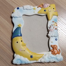 Vtg 90s Celestial Baby Picture Frame Moon Stars Nursery 3D Ceramic Whimsical