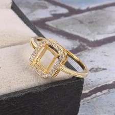 Semi Mount Ring Stone Setting Size 7X5 MM Octagon Yellow Gold Rhodium Plated