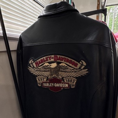 Harley-Davidson Black Leather Jacket Eagle Back Patch ''An American Legend'' Logo