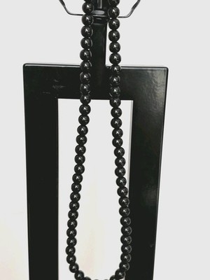 Black Beaded Necklace in Silver Tone