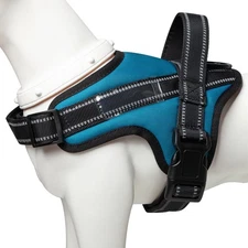 No Choke Reflective Dog Harness Adjustable Padded Vest Dark Green Medium