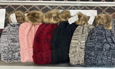 Winter Hat Knitted Design, Fur Inside, One Sized, 2 Pieces
