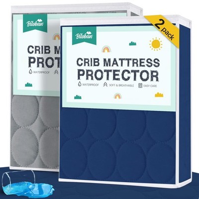 Biloban Crib Mattress Protector 2 Pack, (Pack of 2), Grey & Navy