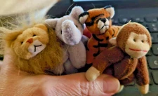 Set of 4~ 2.5 Inch Tiny  Plush Monkey Lion Tiger Elephant Articulated Vintage
