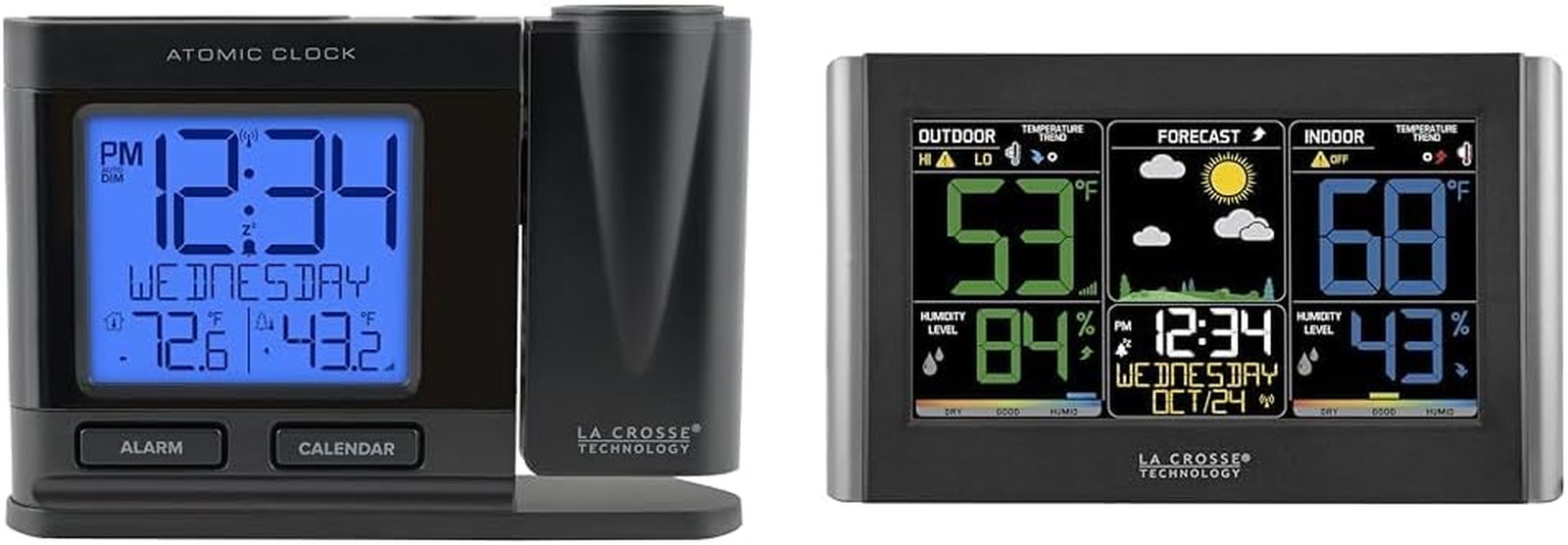 Black Atomic Projection Alarm Clock & Weather Station with Temperature Display