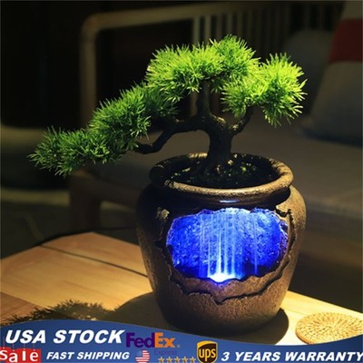 Tabletop Water Fountain Indoor Decor LED Light Desktop Waterfall Resin Ornament
