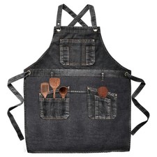 Denim Apron With Multi Pockets Kitchen Cooking BBQ Gardening Work Bib Style