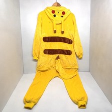 Pikachu One Piece Costume Cosplay Pajama Halloween Party Button Front Adult Med