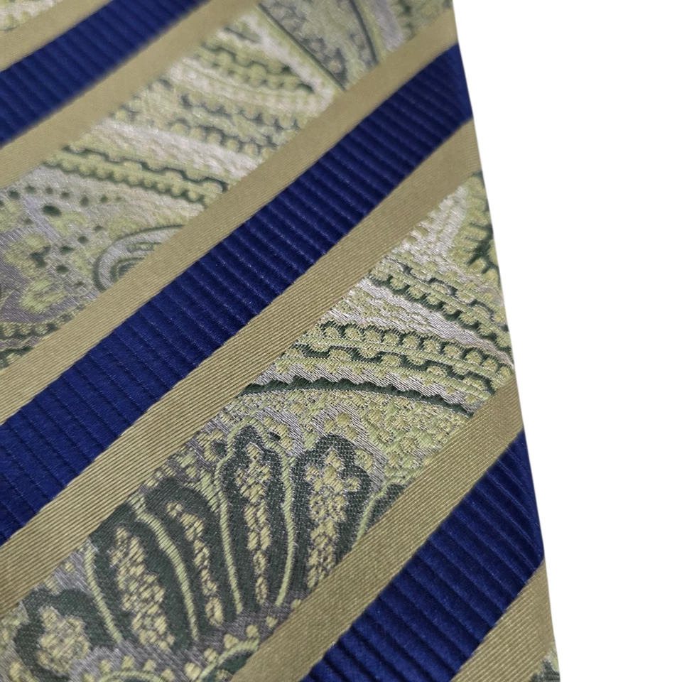 TIA Mens Necktie Blue Green Silk Metallic Paisley Striped Handmade Long Business - Image 3 of 4