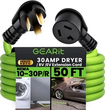 Gearit 30 Amp (50 Feet) 3 Prong Dryer Extension Cord NEMA 10-30P to 10-30R STW 1