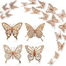 3D Wall Decor 48 Pcs 4 Styles 3 Sizes - Gold Butterfly Decorations for Birthd...
