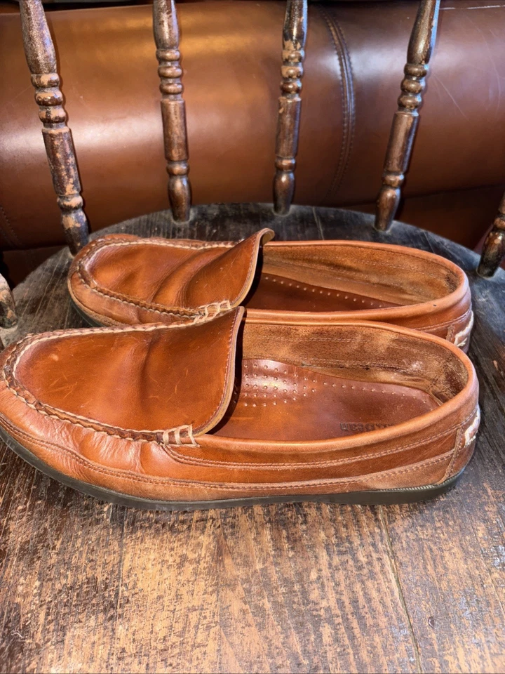 MEN'S LL BEAN BROWN LEATHER LOAFERS MOCCASINS - SIZE 11 EE- GUC- NEEDS POLISHING - Image 4 of 4
