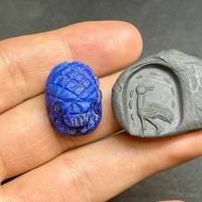 Ancient Egyptian Lapis Lazuli intaglio Seal old Scarab Amulet Stone Stamp Bead