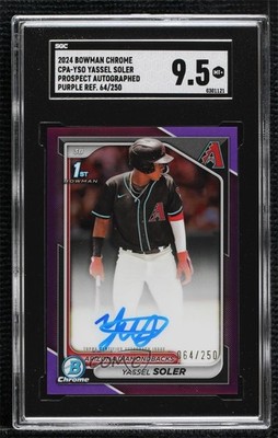2024 Bowman Chrome Prospect Purple Refractor Yassel Soler SGC 9.5 Mint+ Auto 2h5