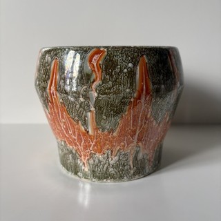 Vintage Sylvac 4323 Plant Pot / Planter Aurora Pattern Green & Orange Retro 60s