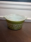 Vtg Pyrex Olive Green Crazy Daisy Spring Blossom 1 Qt Casserole Dish 473-B Lid