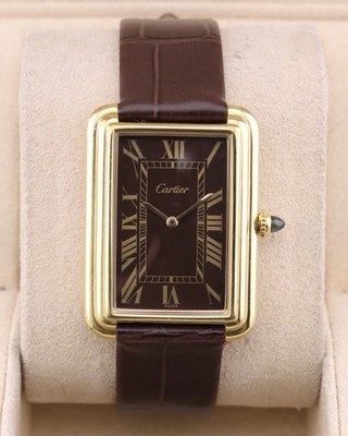 RARE BIG CARTIER TANK STEPPED BEZEL 15716. 70s MEN WATCH SERVICED