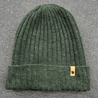 Fjällräven Byron Thin Beanie Hat One Size 100% Wool Green Ribbed Cuffed
