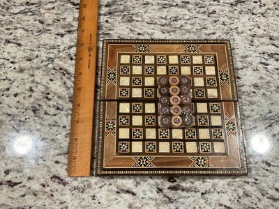 Vintage Mother Of Pearl Inlay Mosaic Backgammon Chess Board Handmade Middle East