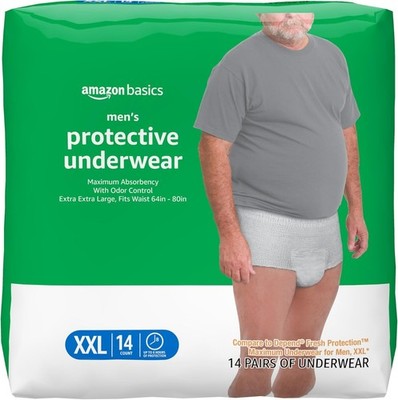 Amazon Basics Men's Protective Underwear 2X-LARGE White Maximum Absorbency 14 ct