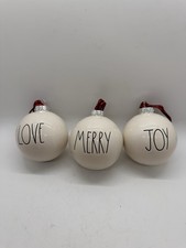 Rae Dunn Love Merry Joy Ceramic Christmas Ornaments Set of 3 Artisan Magenta