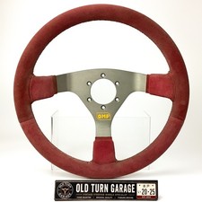Vintage Omp Wrc Suede Steering Wheel 350mm Semi Deep Wine Red Old Logo Rally Jdm
