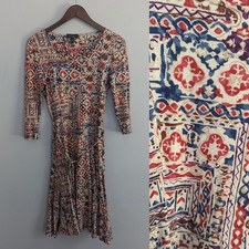 Women's Lauren Ralph Lauren Aztec Sharkbite Cream Blue Red Dress XS