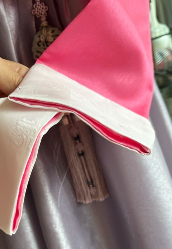 Ensemble robe traditionnelle coréenne Hanbok - haut violet et jupe grise / jupon et sac - Photo 13/24