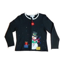 Tiara International Christmas Sweater Collection Snowman Full Zip Large Cardigan