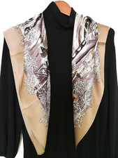 35"X35" Brown Moscow Print Pure Mulberry Satin Silk14momme Scarf 88x88cm5-169