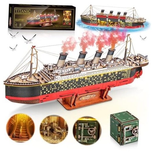 Titanic 3D Wooden Puzzles for Adults with LED Light, Home Decoration Titanic