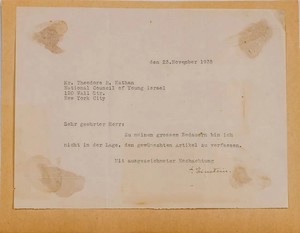 A RARE AND IMPORTANT LETTER FROM ALBERT EINSTEIN TO THEODORE R. NATHAN