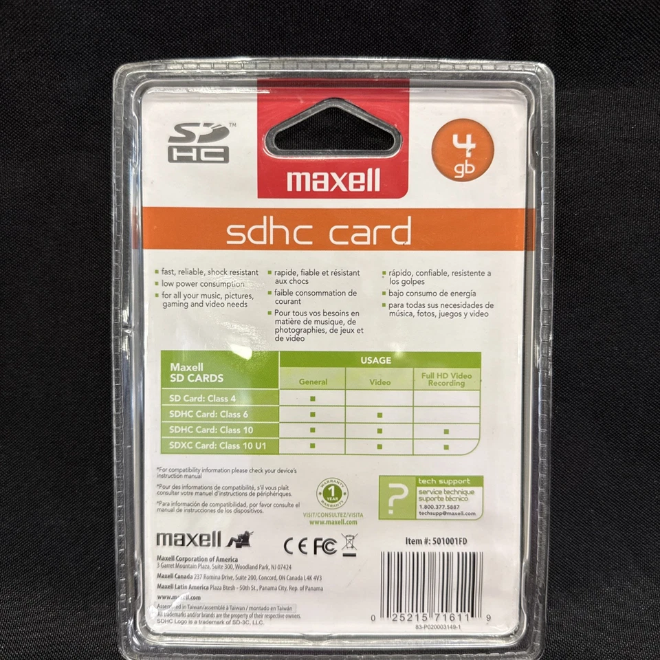 Maxell 4GB Class 4 MaxData SDHC SEALED Card Memory Card (2C2) - Image 2 of 2