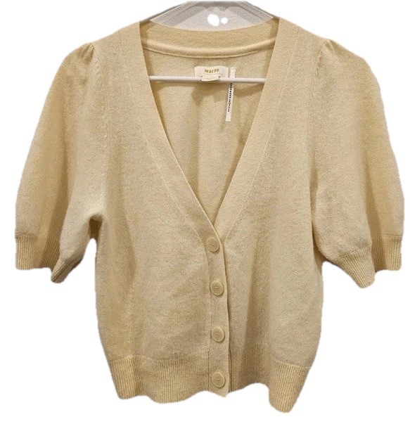 Anthropologie Maeve Yellow 100% Cashmere Puff Sleeve Cardigan  Sweater Size S