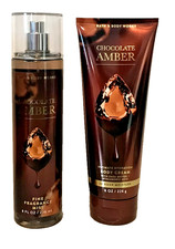 CHOCOLATE AMBER FRAGRANCE MIST BODY CREAM 2 PC GIFT WRAP LOT BATH BODY WORKS