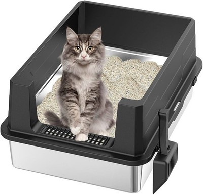 Extra Large Stainless Steel Cat Litter Box Leakproof Odor Resistant 28in×20×12in