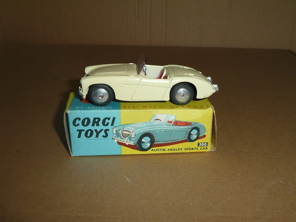 Corgi Toys. No. 300 Austin Healey Sports Car. Boxed. + Model Club Lapel Badge. - Image 2 of 4