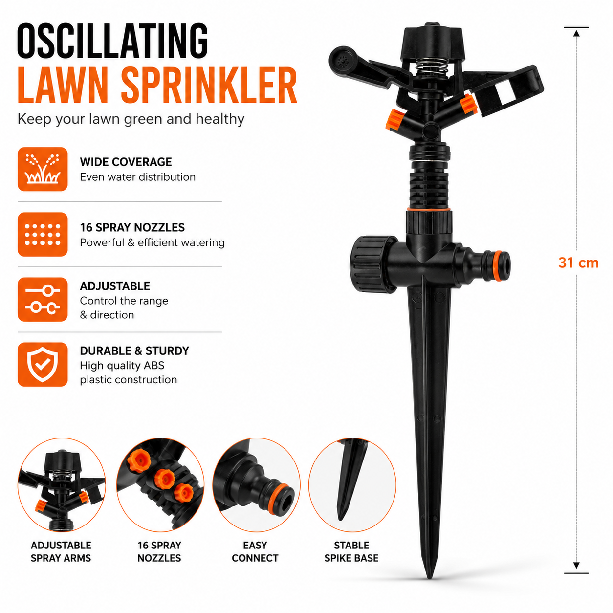 Pulsating Lawn Sprinkler on Spike Eco Line for Garden Watering Patio Lawns Use