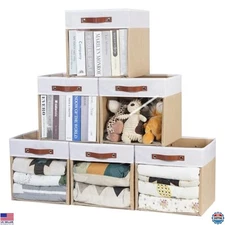 HNZIGE Fabric Cube Storage Bins 13 x 13,Clear Windows Storage Cubes, Canvas