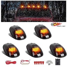 5Pcs Smoked Cab Marker Lights 12 LED Amber Roof Top Clearance Lights Running US