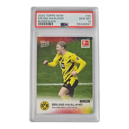 2020 Topps NOW Bundesliga Erling Haaland #44 Golden Boy Hits Four PSA 10