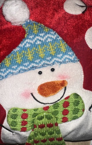 Pier One Snowman Christmas Pillow 3D Scarfs Velvet Removable Cover Red - Picture 2 of 7