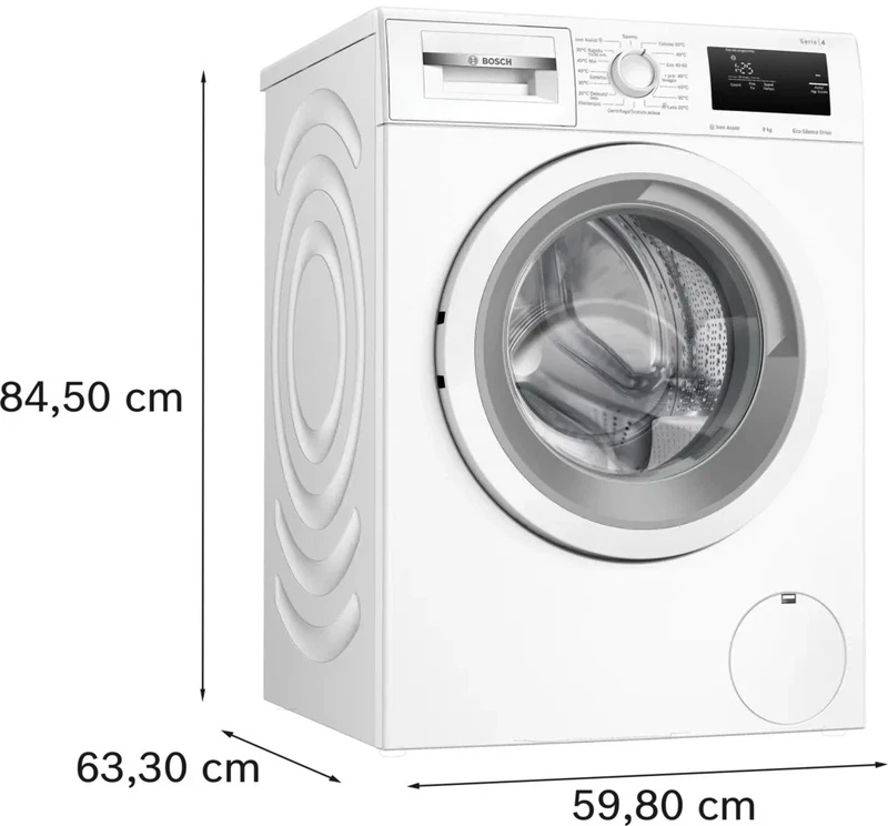 Lavatrice con Oblò BOSCH Serie 4 Bianco 9 Kg Classe A 1200 Giri Vapore Rapido, fotografia 6 di 7