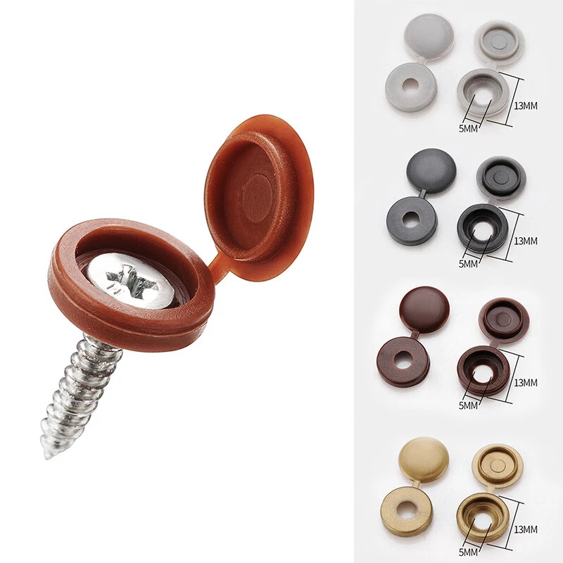 100 Pcs Plastic Hinged Snap Caps Fold Over Screw Covers Button Nuts Screws