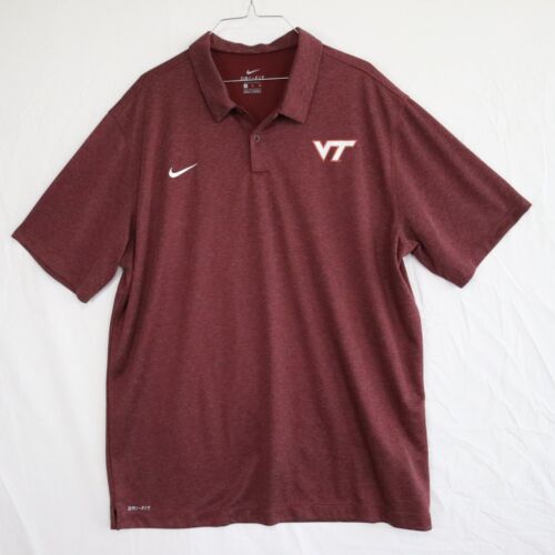Virginia Tech Hokies Polo Shirt Mens XL Nike Dri-Fit Golf Maroon Short Sleeve - Picture 1 of 7