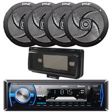Pyle Single DIN Marine Bluetooth AM/FM Receiver w/Cover, 4x 6.5" 240W Speakers