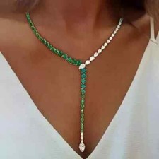 15Ct Pear Cut Lab Created Emerald Tennis Necklace 14k White Gold Plated 18inch