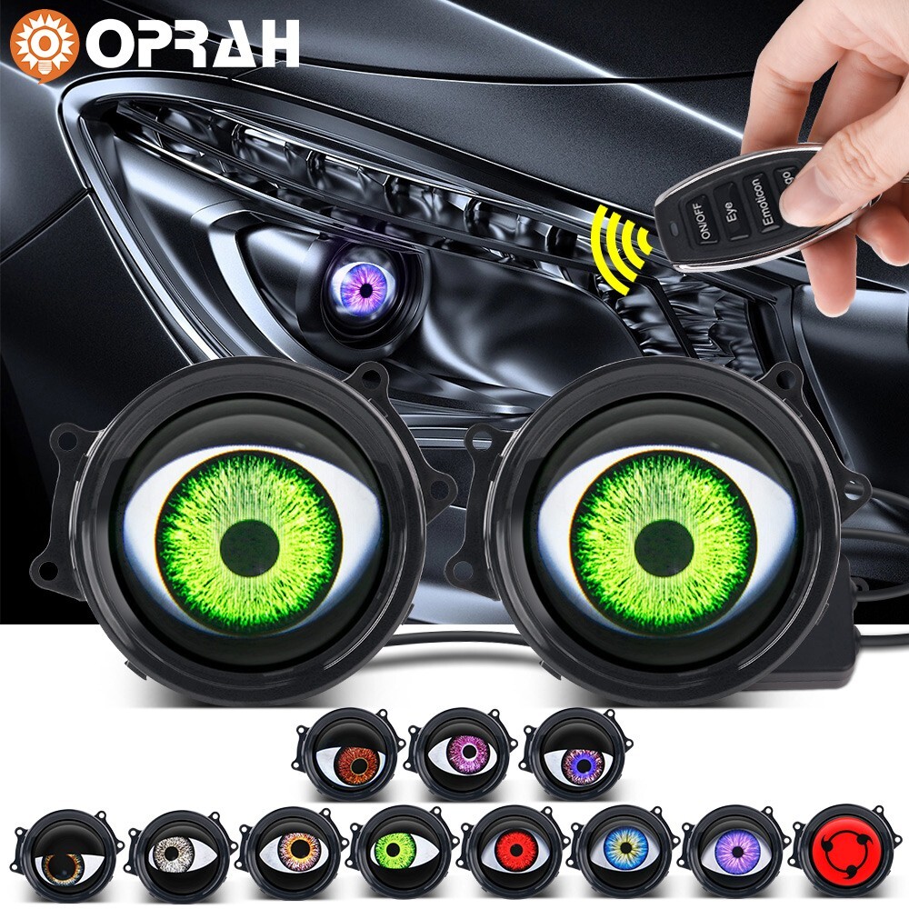 1/2x LED Dynamic Pupil Devil Eyes Remote Control Projector Len Headlight 33 Mode
