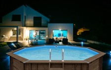 Blue Hawaii Wooden Pool 5.6m x 5.17 (1.29m Deep) Above or In Ground Swimming ...